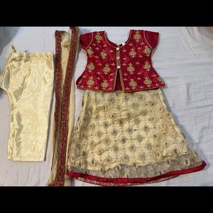 Red Golden Indian pakistani Baby Toddler kids Lehenga Bollywood Eid Dress Sz14